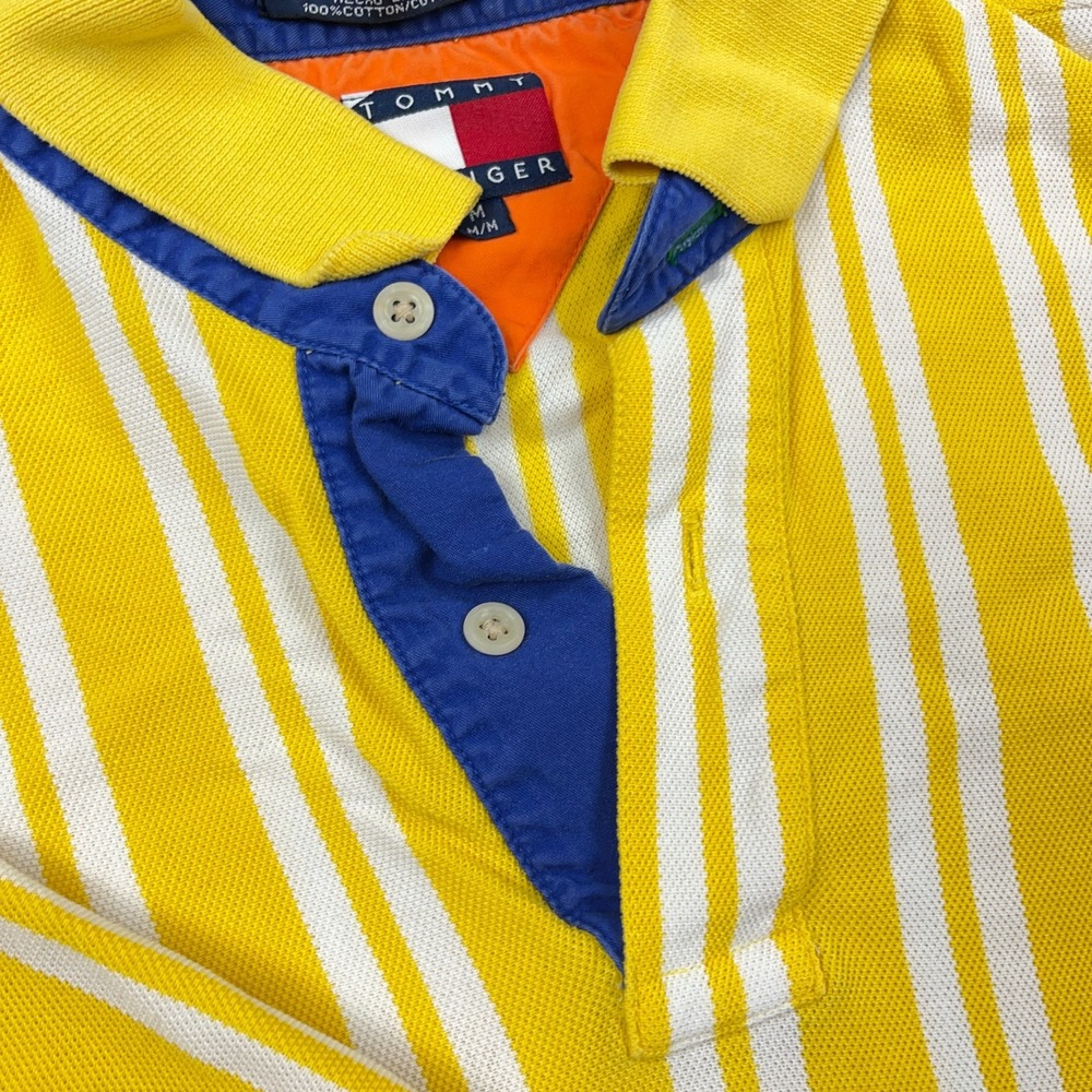 Vintage Tommy Hilfiger Polo Shirt Men Medium Yellow Striped Rugby 90s Vertical * - Picture 6 of 13